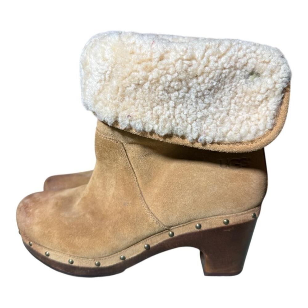 UGG Lynnea Wood Clog High Heel Boot Chestnut Suede Women size 7